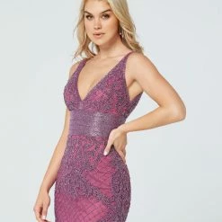 In Stock Primavera Couture 3514 Hot Pink Beaded Short Cocktail Dress Homecoming Formal Fitted Gown Size 00