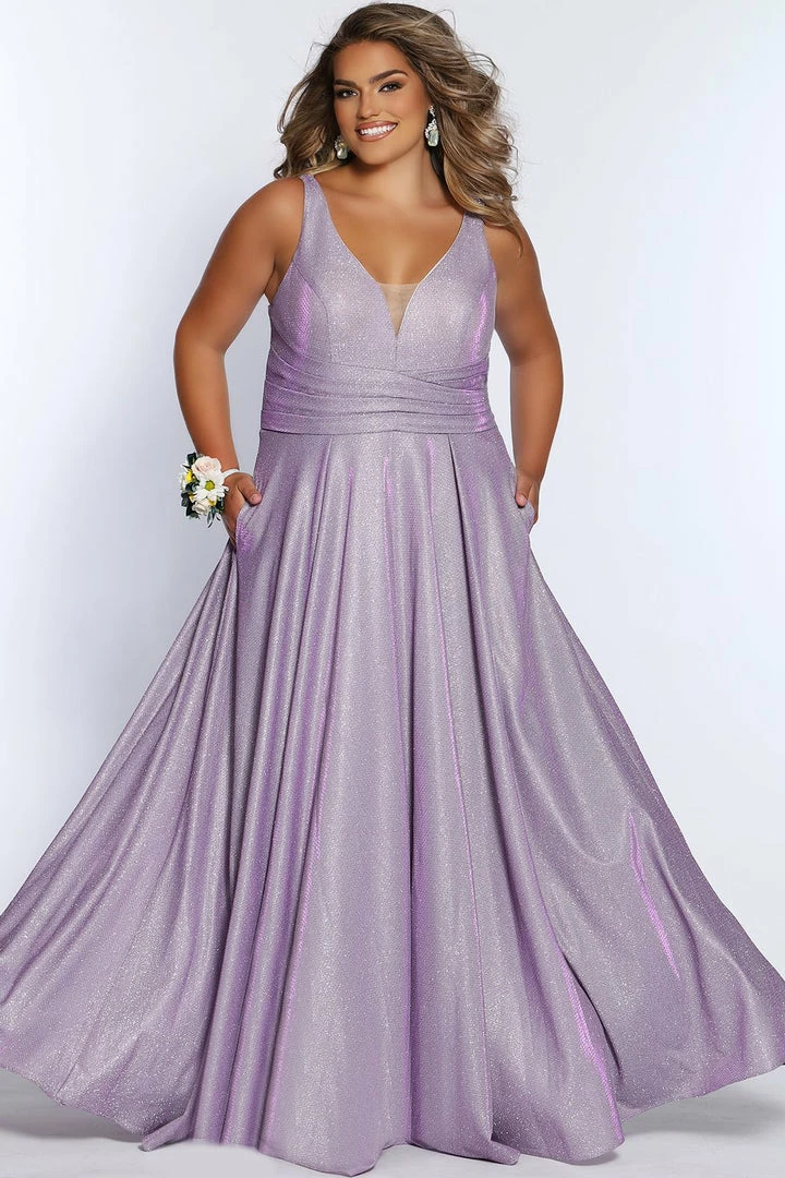 Sydney's Closet SC7324 Metallic Prom Dress A Line V Neckline Plus Sized SC 7324 3 Sydney's Closet SC7324 Metallic Prom Dress A Line V Neckline Plus Sized SC 7324