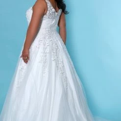 Sydney's Closet SC5259 Jasmine Wedding Dress Ivory Lace Shimmer Tulle V Neckline SC 5259 Sydney's Closet And Tease Prom