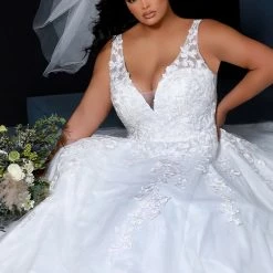 Sydney's Closet SC5259 Jasmine Wedding Dress Ivory Lace Shimmer Tulle V Neckline SC 5259 Sydney's Closet And Tease Prom