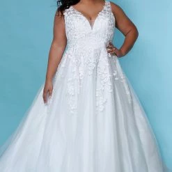 Sydney's Closet SC5259 Jasmine Wedding Dress Ivory Lace Shimmer Tulle V Neckline SC 5259 Sydney's Closet And Tease Prom
