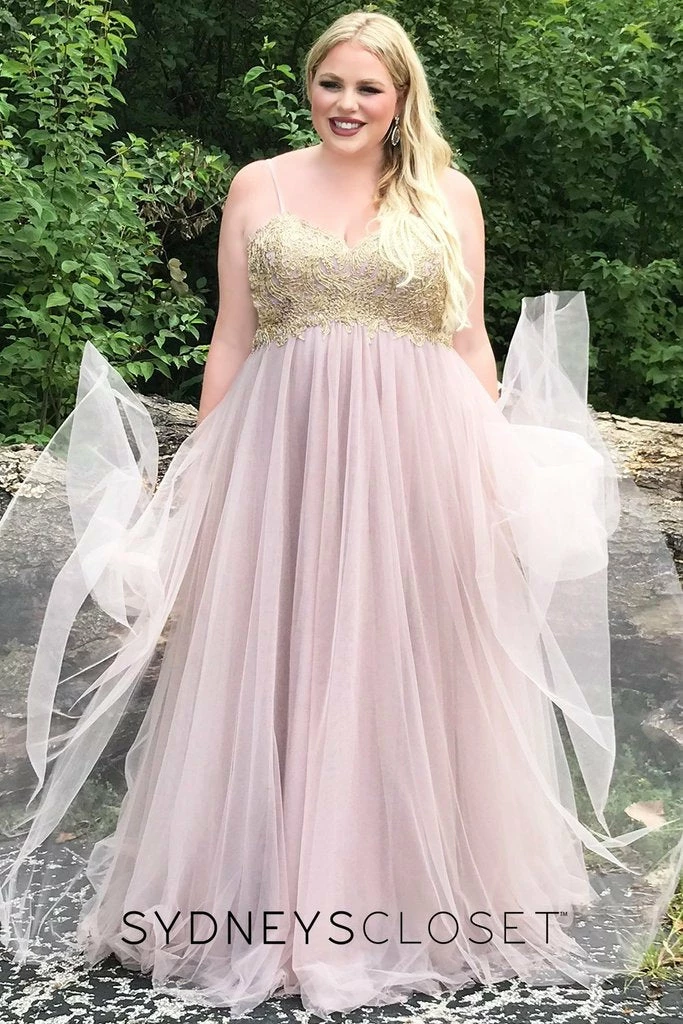 Sydney's Closet SC7309 Plus Sized Prom Dress Evening Gown A Line Tulle Skirt SC 7309 14 Sydney's Closet SC7309 Plus Sized Prom Dress Evening Gown A Line Tulle Skirt SC 7309