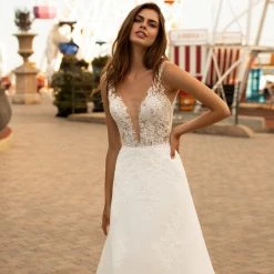 White One Bridal SELENA Pronovias Wedding Dress Sheer Lace Illusion Gown