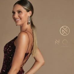In Stock Nox Anabel R704 Size 10, 14 Short Fitted Sequin Velvet Cocktail Formal Dress Corset V Neck Gown