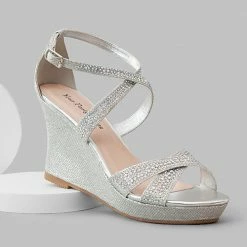 Your Party Shoes Paige Glitter Wedge Crystal Embellished Prom High Heel Strap