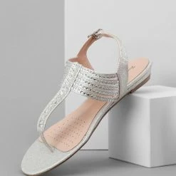 Your Party Shoes Makenzie Glitter Sandal Crystal Embellished Rhinestone Flat Prom Formal Strap Formal Shoes