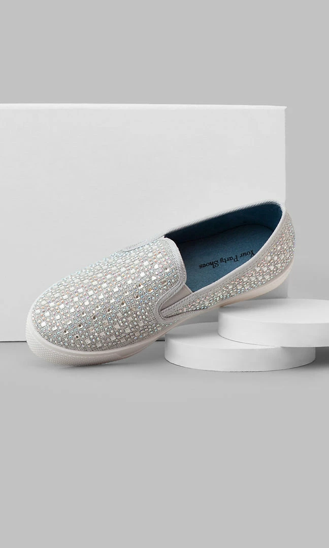 Your Party Shoes Peyton Slip On Sneakers Prom Shoes Crystal Embellished Canvas Flat Bling Formal Shoes 8 Your Party Shoes Peyton Slip On Sneakers Prom Shoes Crystal Embellished Canvas Flat Bling Formal Shoes