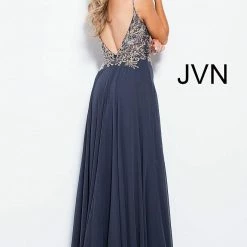 In Stock Jovani JVN 55885 Navy Size 6 V Neckline Flow Prom Dress Pageant Gown With Slit Ballgown Dresses
