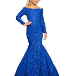 Sugar Kayne Dress C126 Off Shoulder Long Lace Sleeve Mermaid Pageant Dress Overskirt