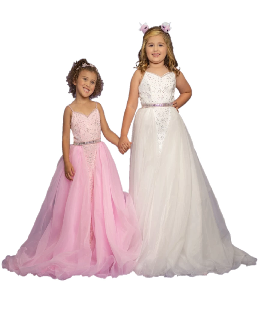Sugar Kayne C117 Long Lace Girls V Neck Pageant Dress Organza Overskirt Gown 4 Sugar Kayne C117 Long Lace Girls V Neck Pageant Dress Organza Overskirt Gown