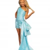 In Stock Sugar Kayne C122 Ice Blue Girls One Shoulder Romper Size 10 Layered Overskirt Pageant Ruched Jumpsuits & Rompers