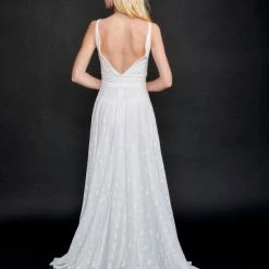 Nina Canacci 6553 Boho Lace A Line Wedding Dress With Slit Evening Gown V Neckline