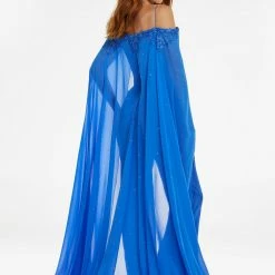 Ashleylauren Jumpsuits & Rompers Ashley Lauren 11150 Lace Jumpsuit With Chiffon Cape Trimmed In Lace