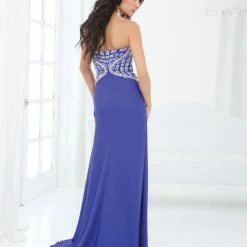 In Stock Tony Bowls 11407 Crystal Bodice Pageant Dress Sweetheart Chiffon Gown Blue CLEARANCE