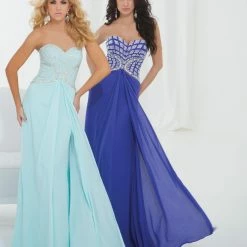 In Stock Tony Bowls 11407 Crystal Bodice Pageant Dress Sweetheart Chiffon Gown Blue CLEARANCE