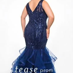In Stock Mermaid Dresses Tease Prom 2048 Size 18 Navy Embellished Mermaid Plus Size Prom Dress