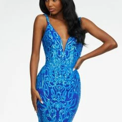 Ashleylauren Mermaid Dresses Ashley Lauren 11113 Long Fitted Sequin Formal Prom Dress Pageant Gown V Neck