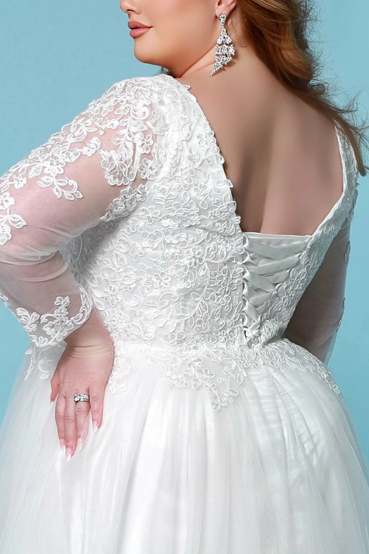 Corset Dresses Sydney's Closet SC5271 Wedding Dress Long Sheer Lace Sleeves Chapel Length Train SC 5271 Laura Beth 5 Corset Dresses Sydney's Closet SC5271 Wedding Dress Long Sheer Lace Sleeves Chapel Length Train SC 5271 Laura Beth
