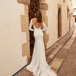 In Stock Mermaid Dresses White One Bridal TAY Size 10 Pronovias Wedding Dress Lace Mermaid Sheer Sleeves Gown