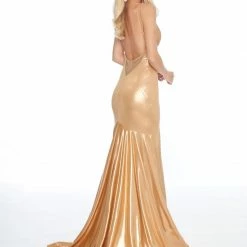 In Stock Ashley Lauren 1865 Black Prom Dress Size 4, 8 Metallic Jersey Mermaid Fit & Flare Formal Gown Mermaid Dresses