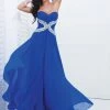 In Stock Tony Bowls 11412 Size 0 Royal Long Chiffon Pageant Dress Prom A Line Strapless