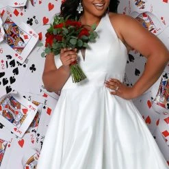 Sydney's Closet SC5279 Halter Neckline Wedding Dress Satin Backless A Line SC 5279 Norma Jeane Bridal