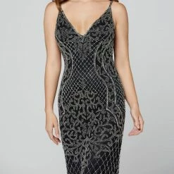 In Stock Primavera Couture 3415 Size 0 Black/Silver Beaded Prom Dress Formal Evening Gown Embellished