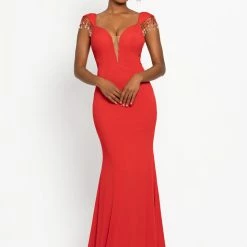 Discontinued Johnathan Kayne 2275 Plunging Neckline Fringe Cap Sleeve Evening Gown Prom Dress Fringe & Tassels