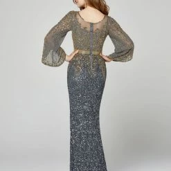 Sequin Dresses Primavera Couture 3378 Scoop Sheer Neckline Beaded Long Evening Gown