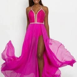 In Stock Johnathan Kayne 2219 Plunging Neckline Bodysuit With Overskirt And High Slit Size 4