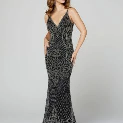 In Stock Primavera Couture 3415 Size 0 Black/Silver Beaded Prom Dress Formal Evening Gown Embellished