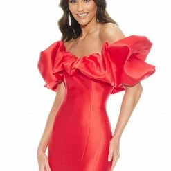 Ashleylauren Ashley Lauren 11057 Off The Shoulder Mikado Prom Dress With Oversized Ruffles