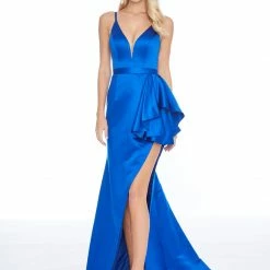 Ashleylauren Ashley Lauren 1581 V Neckline Ruffle Waist Satin Prom Dress 27 Ashleylauren Ashley Lauren 1581 V Neckline Ruffle Waist Satin Prom Dress