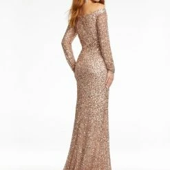 Ashleylauren Ashley Lauren 11176 Off The Shoulder Sequin Evening Gown With Long Sleeves Sequin Dresses