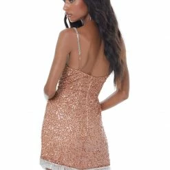 Ashleylauren Ashley Lauren 4387 Iridescent Purple Cocktail Dress Sequins With Fringe Hem V Neckline