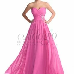 In Stock Adagio BM140 Size 8 Fuchsia Long Strapless Dress Bridesmaid Prom Dress