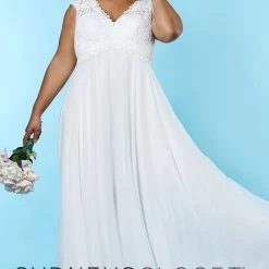 Bridal Sydney's Closet SC5235 Lace V Neckline Plus Sized Wedding Dress Chiffon A Line Skirt SC 5235 Renee