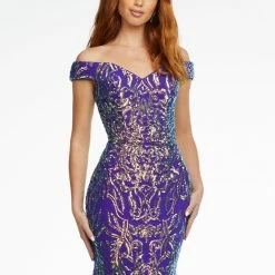 Ashleylauren Sequin Dresses Ashley Lauren 11115 Off The Shoulder Stretch Sequin Prom Dress