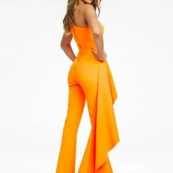 Ashleylauren Ashley Lauren 11152 One Shoulder Jumpsuit With Cascading Ruffle Detail Jumpsuits & Rompers