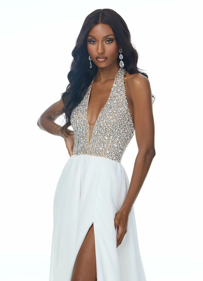 Ashleylauren Ashley Lauren 1989 V-Neck Beaded Bustier Prom Dress Flowy Chiffon Skirt With Side Slit 4 Ashleylauren Ashley Lauren 1989 V-Neck Beaded Bustier Prom Dress Flowy Chiffon Skirt With Side Slit
