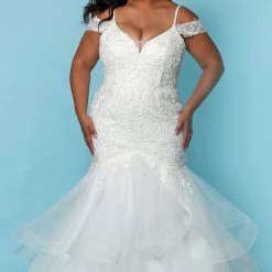 Mermaid Dresses Sydney's Closet SC5268 LaToya Wedding Dress Plus Sized Mermaid Off The Shoulder Straps SC 5268