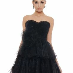 In Stock Ashley Lauren 1709 Black Prom Dress Size 4 Sweetheart Neckline Tiered Tulle Long Skirt