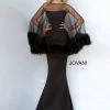 Mermaid Dresses Jovani 1142 Fitted Mermaid Evening Gown With Sheer Fur Trim Cape