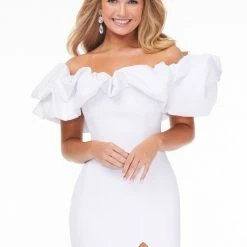 Ashleylauren Ashley Lauren 11017 Off Shoulder Scuba Pageant Gown With Oversized Ruffle Dress