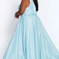 In Stock Sydney's Closet SC7324 Size 20 Metallic Prom Dress A Line V Neckline Plus Sized SC 7324