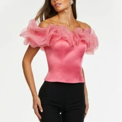 Ashleylauren Ashley Lauren 9002 Off The Shoulder Ruffle Top