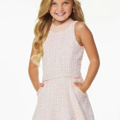 Ashley Lauren Kids Ballgown Dresses Ashley Lauren 8062 Kids Crew Neckline Tweed Evening Long Gown