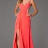 In Stock Backless Dresses Jovani JVN 94375 Size 8 Sheer Prom Dress V Neck Slit Backless Watermelon Gown