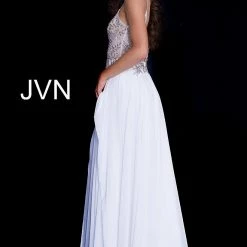 Discontinued Jovani JVN55885 Embellished V Neckline Prom Dress Spaghetti Straps Flowy Formal Ballgown Dresses