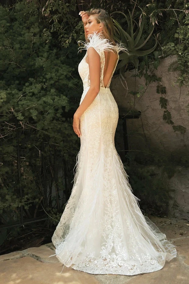 In Stock CD 57W Size 8 Feather Embellished Glitter Mermaid Wedding Dress Bridal Gown V Neck Sheer Mermaid Dresses 4 In Stock CD 57W Size 8 Feather Embellished Glitter Mermaid Wedding Dress Bridal Gown V Neck Sheer Mermaid Dresses